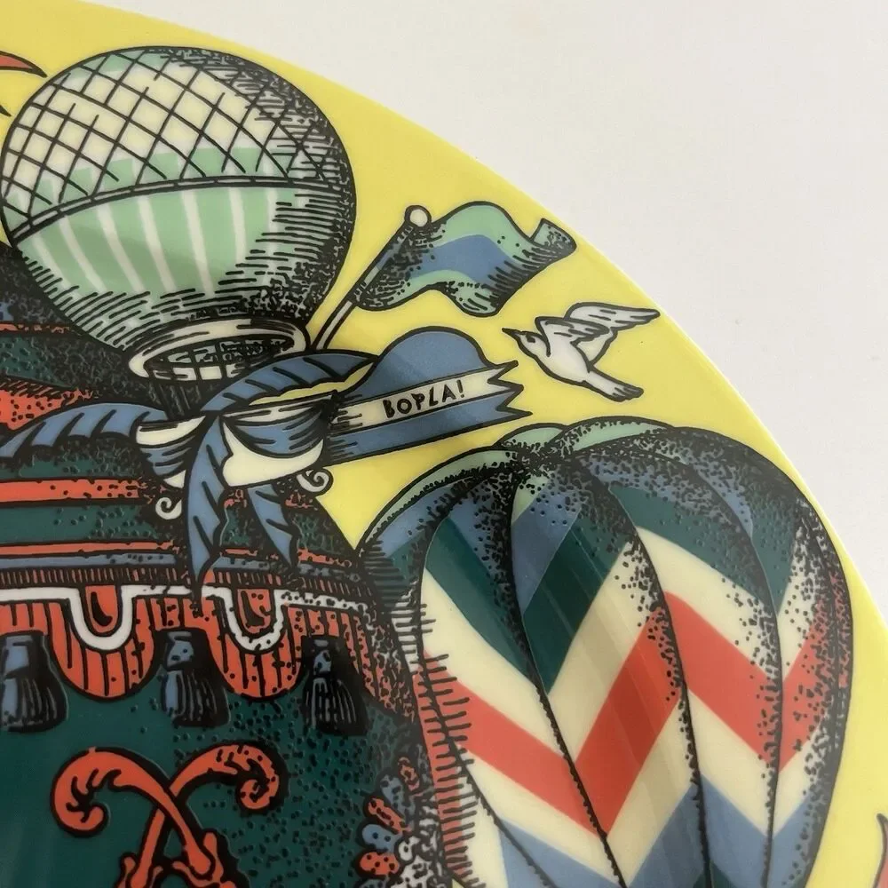 Bopla! Voyage Mongolfiere Hot Air Balloons Yellow Dinner Plate 10.75” Vintage